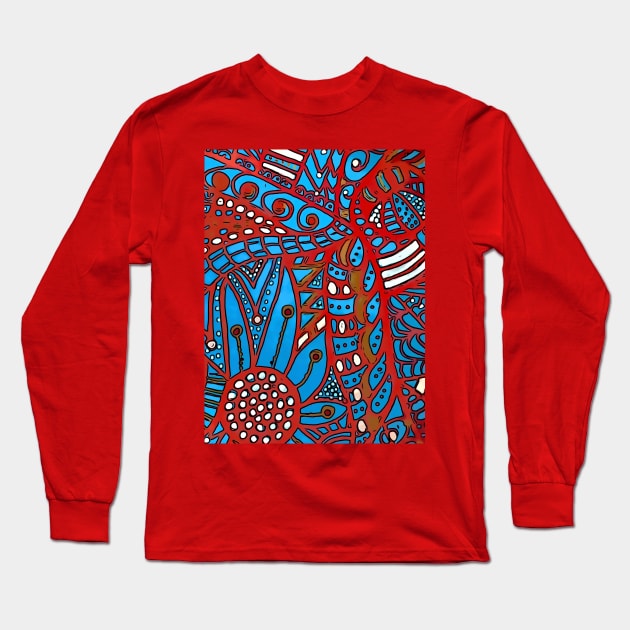 Red, white and blue modern mosaic print Long Sleeve T-Shirt by Dillyzip1202